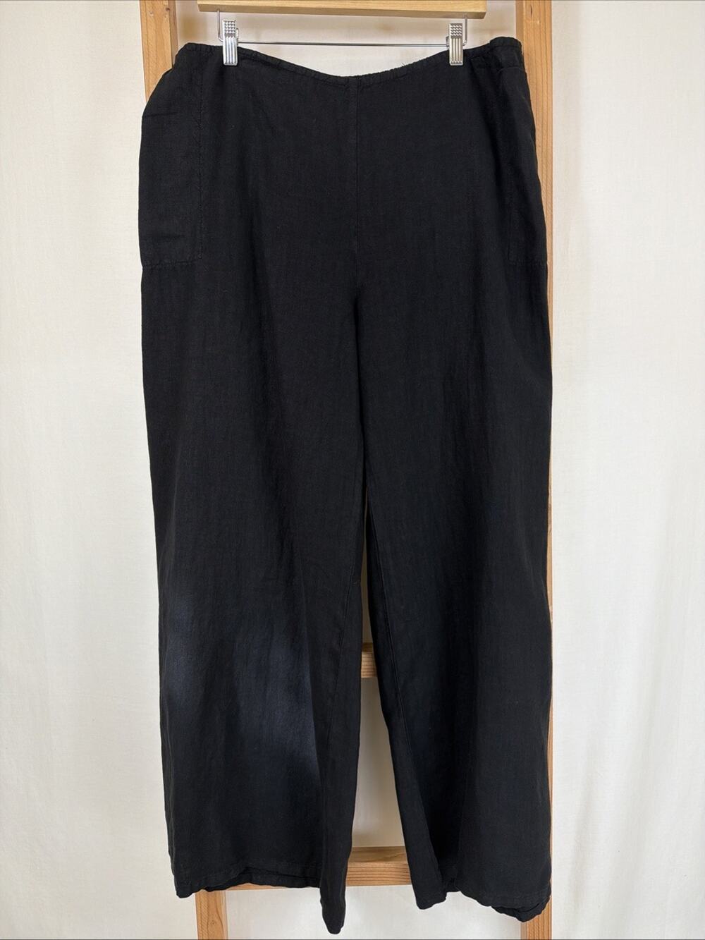 NWT Fenini Black Elastic Waist Pockets Wide Leg Linen Pants #1444 Size 3X